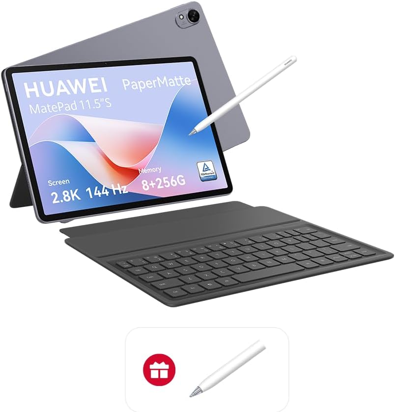 HUAWEI MatePad 11.5"S Papermatte Tablet, 120Hz Eye-soothing HUAWEI FullView Display, All-metal Unibody Sleek Design, detachable keyboard, 8GB+256GB, Wifi, Grey + Gift