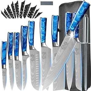 XYJ Kitchen Knife Set Professional Culinary Chef Knives Cleaver Slicing Bread Santoku Knives Stainless Steel Ergonomic Handle With Knife Bag&Sharpener Rod&Whetstone Tool Set