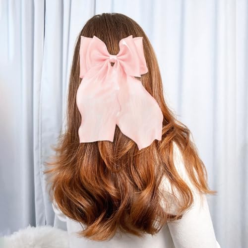 Lazos para el pelo, clips de moño, moños grandes y lindos para mujer, 2 piezas moño rosa para coletas miniatura 7