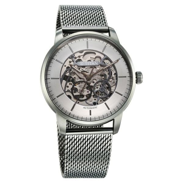 Image of Titan Automatic Color Upgrade Silver Dial Grey Leather Strap Watch for Men 90110QM02