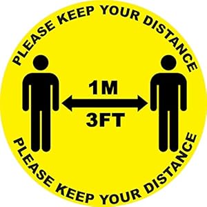 4 x “Please Keep Your Distance (1 m) – Social Distancing Landschaft Boden Sicherheitsschild Selbstklebend Vinyl Wetterfest Aufkleber – 15 cm x 15 cm – (SM-02)