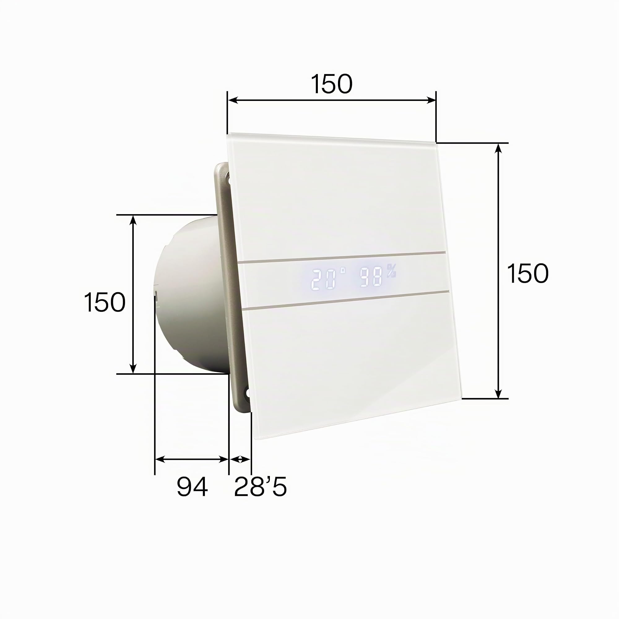 CATA E-100 MTH Aspiratore Bagno Serie E MT Hygro Pannello Frontale in Metacrilato Bianco Con Timer e Rilevatore di Umidità Classe Energetica B Aspiratore Bagno Silenzioso Largo 15 cm