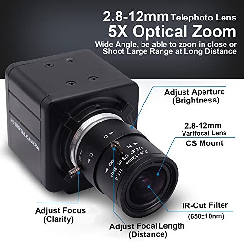 Image of SVPRO 4K Webcam with Zoom Lens, HD Manual Focus 4K 30fps Close-up Camera with 2.8-12mm Varifocal Lens, 4X Optical Zoom External PC Camera for Windows, Linux, Android, Mac OS, Raspberry Pi