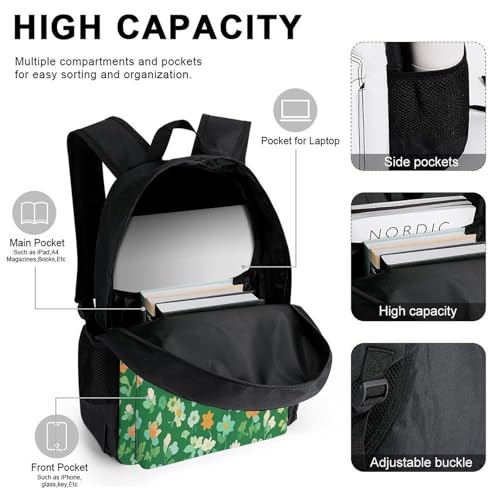 3-in-1 Backpack Combination Set Green Floral Print 3Pcs Backpack Sets Travel Daypack with Lunch Bag And Cosmetic Bag4