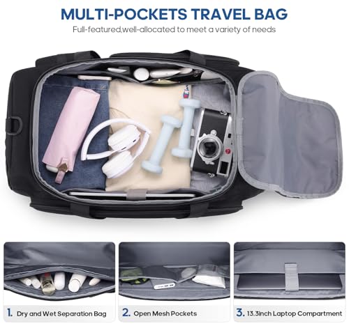 Gym Bag for Men and Women with Shoe & Laptop Compartment, 3-in-1 Sports Travel Duffel Bag Anti-Theft Weekender Carry-On Backpack for Airplane & Workout, Overnight Travel Bag,35L (Black, Medium) - Image 5