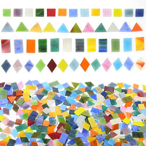 Kiphepi Mixed Shapes Glass Mosaic Tiles For Crafts, Colorful Stained Glass Pieces For Mosaic Projects 500G/1.1Lb #TOP5