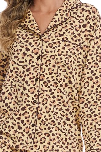 Image of LUBOT 100% Cotton Pajamas for Women Pajama Set 2 Piece PJ Sleepwear Set Soft Ladies Button Knit Long Sleeve Loungewear XS-XXL