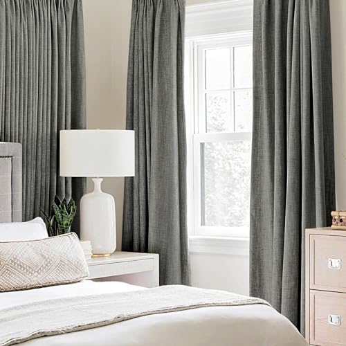 Image of MIULEE Linen Texture Curtains for Bedroom Solid 100% Blackout Thermal Insulated Dark Grey Curtains Grommet Room Darkening Curtains /Draperies Luxury Decor for Living Room 52x84 Inch (2 Panels)