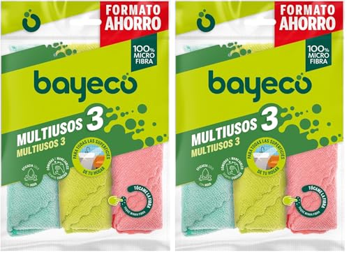 Bayeco - Lot de 6 Baies polyvalentes - 100% Microfibre - Toutes Sortes de Surfaces - Grande capacité d'absorption et Finitions sans Marques ni Peluches, Uniquement avec de l'eau, Lot de 1