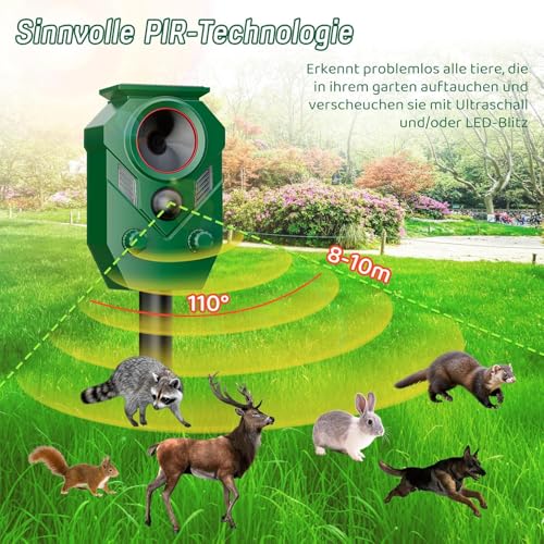 Katzenschreck für Garten, Katzenschreck Marderschreck Solar Ultraschall Tiervertreiber - mit Bewegungsmelder und Blinklicht, Gegen Katzen, Fuchs, Vogel, Rehe, marderabwehr, Hunde, Tauben, Waschbären