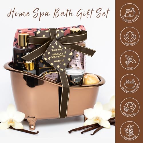 Image of Warm Vanilla scented Gifts for Women, Spa Bath & Body Gift Basket, Skin Care Kit, Home Spa Gift Set, Self-Care Kit, Travel Multi-use toiletry bag, Birthday, Christmas, Mother Day, Anniversary Gifts