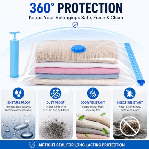 Image of Zollyss Vacuum Storage Bags for Clothes with Hand Pump | Reusable Space Saver Bags for Travel & Wardrobe Storage | Airtight Compression Bags for Blankets, Clothes & Bedding (Pack of 5)
