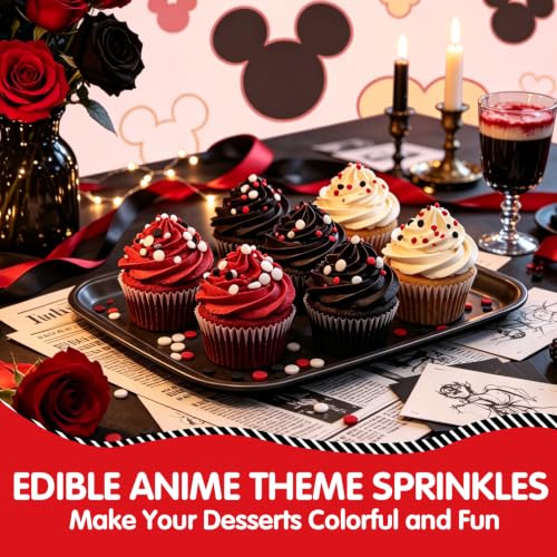 Image of Edible Round Confetti Sprinkles,Red Black White Circle for Cake Decorating | Sprinkl for Cupcake Cookie Ice Cream,Birthday Cartoon Party,Kids Carnival Baby Shower Decorations,Holiday Baking Supplies