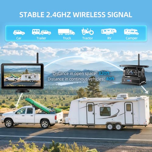 Image of eRapta 7 Inch Dual Solar Wireless Backup Camera Magnetic with HD1080P DVR Touchscreen, BSD Alarm, 1-Min Free-Installation, IR Night Vision for Truck /Trailer /Tractor /Small-RV /Hitching /Fifth Wheels