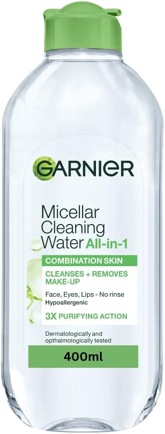 Garnier Micellar Cleansing Water For Combination Skin, Gentle Face Cleanser and Makeup Remover, Fragrance Free, Recognised By The British Skin Foundation, Use With Reusable Micellar Eco Pads, 400 ml