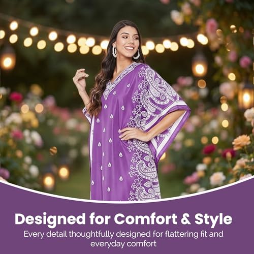Image of Oussum Plus Size Kaftan Dresses for Women, Polyester Summer Caftan Cover Up Maxi Beach Dress, 1X-3X