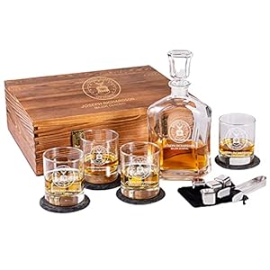 Personalized Military Whiskey Decanter Set – Custom Engraved Decanter & 4 Scotch Glasses – Army, Navy, Air Force, Coast Guard – Active Duty & Veterans