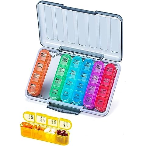 Pill Organizer 4 Times a Day, Betife Weekly Pill Box 7 Day 4 Times, Weekly Pill Case, Travel Pill Dispenser 7 Day with 28 Copartments for Medication, Vitamins and Supplements Cover
