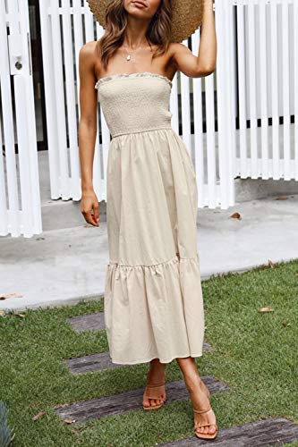 ZESICA Women's Summer Strapless Dress Off Shoulder Sleeveless High Waist Solid Color Beach Long Dresses2