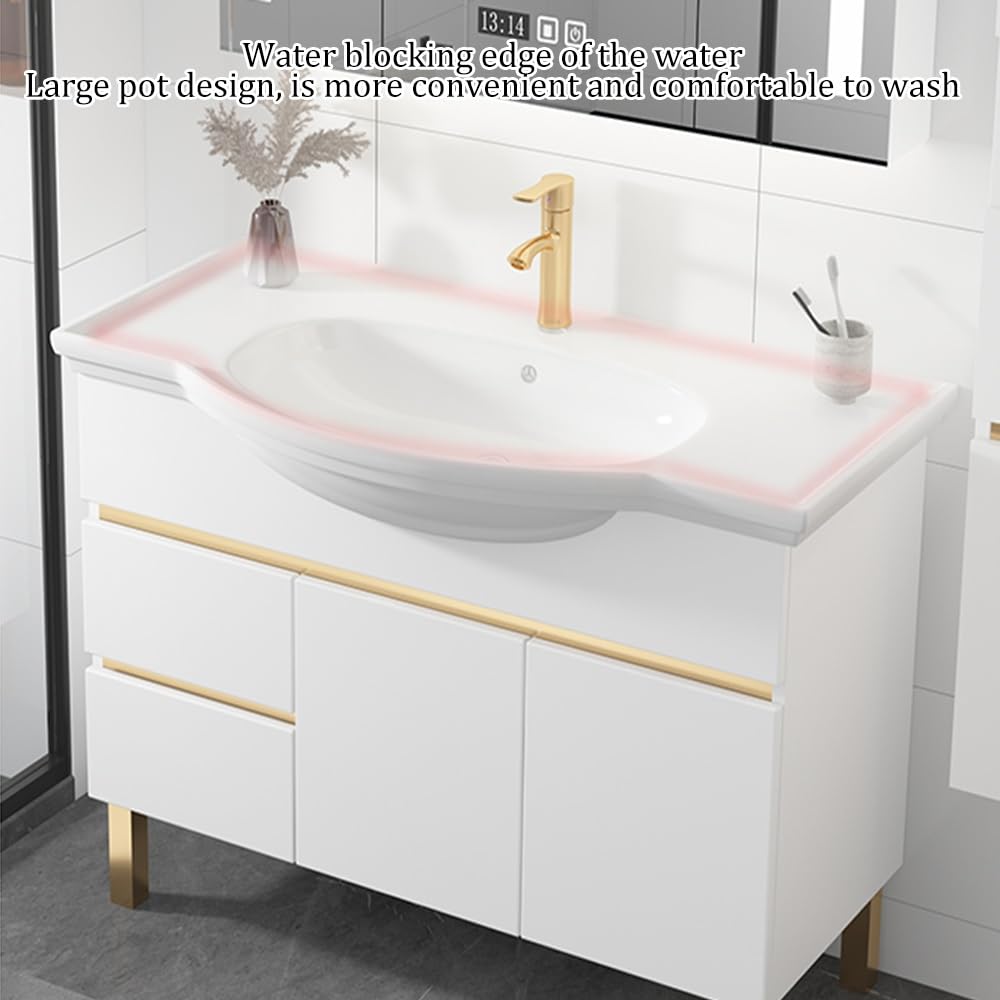 Wäscherei Waschbecken mit Kabinett, Badezimmer Eitelkeit Deluxe Keramik freistehende Utility -Handwaschstation für Zimmer, Versorgungsraum, Garage, Keller, Außen- und Innen-, Zeitgenosse, Zeitgenosse
