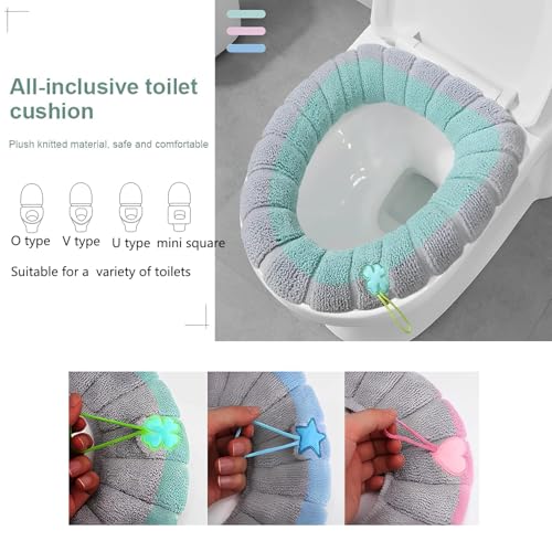 BTHEONE WC-Sitzwärmer Toilettensitzauflagen Waschbar Tuch Toilettensitzbezug Pad Waschbar Eingebauten Kunststoffring Heraus Fasergewebe für Meisten Toiletten Damen Mamas Altere Menschen