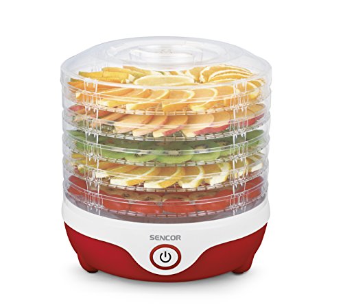 SENCOR SFD 742RD Dörrautomat (250 Watt, 5 Trockenbleche sind standardmäßig im Lieferumfang enthalten) rot / weiß