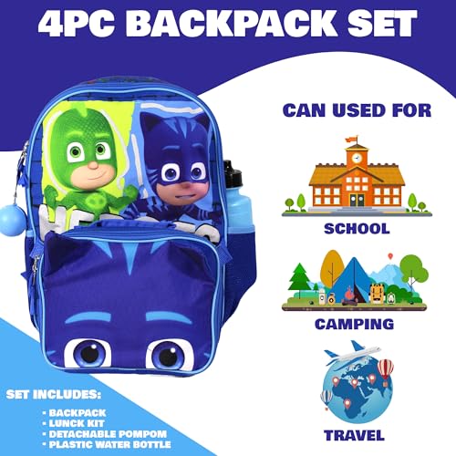 PJ MASKS Girls & Boys Pre School 4 Piece Backpack Set; Catboy, Gekko,& Owlette Kids 16" School Bag Front Zip Pocket, Blue by PJ Masks - Image 6