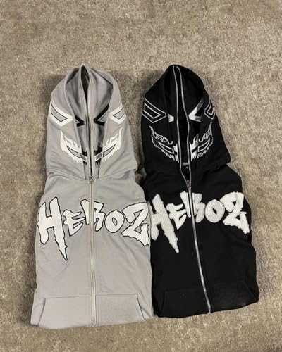 Y2k Hoodies Puff Print Hoodie Grunge Graphic Zip Up Hoodies Y2k Jacket Hip Hop Streetwear Aesthetic Sweatshirts3
