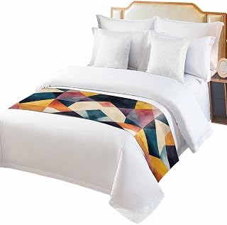 Twin Bed Runner Abstract Watercolor Geometric Bedding Runner Scarves Decorative Bed Scarf, Artistic Color Block Seamless Soft Bedding Scarf for Bedroom Hotel Wedding 71x20in