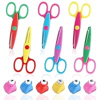 Bastelschere Kinder, 6er Set Kinderschere mit 6 Stück Papierstanzer, 6 Verschiedene Schnittform, Papierschere Set für Kinder Kindergarten Anfängerschere DIY Handwerk