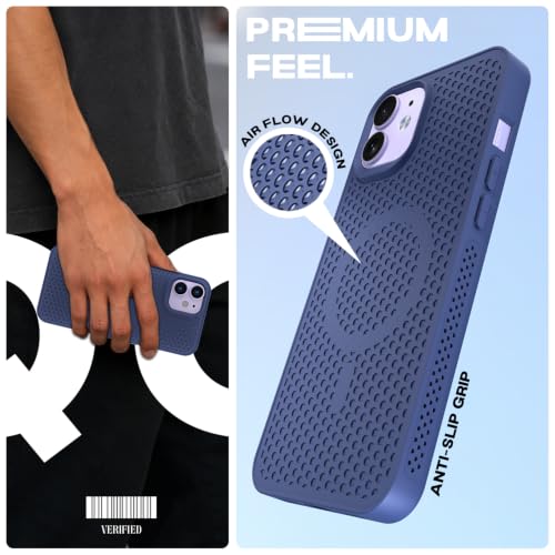 Image of Pikkme Back Cover for iPhone 12 /12 Pro | Honeycomb Cooling Design | Silicone Heat Dissipation | Mag-Safe Compatible | Shockproof Camera Protection Bumper Case (Blue)