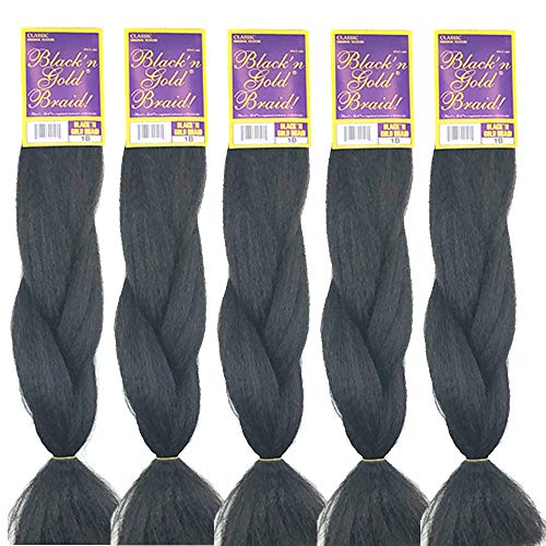 BNG Classic Braiding Hair 25 Inch 100% Kanekalon Jumbo Synthetic Bulk Braiding Hair Extensions for Goddess, Box Braids, Twists, Faux Locs, Crochet Braids 5 Pack (Color #2)