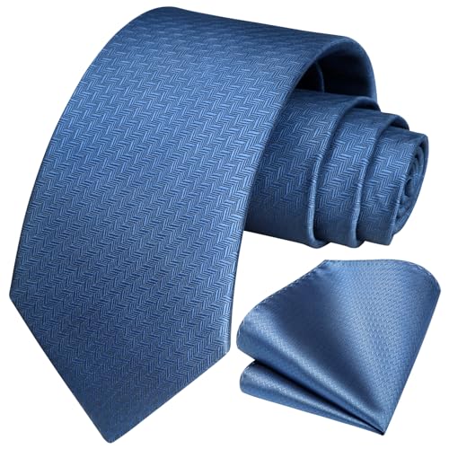Image of HISDERN Ties for Men Solid Houndstooth Neckties Handkerchief Formal Business Tie & Pocket Square Set Wedding Party