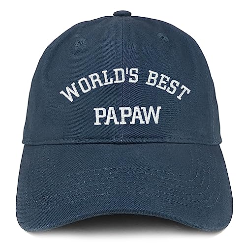 Trendy Apparel Shop World's Best Papaw Embroidered Soft Crown 100% Brushed Cotton Cap - Navy