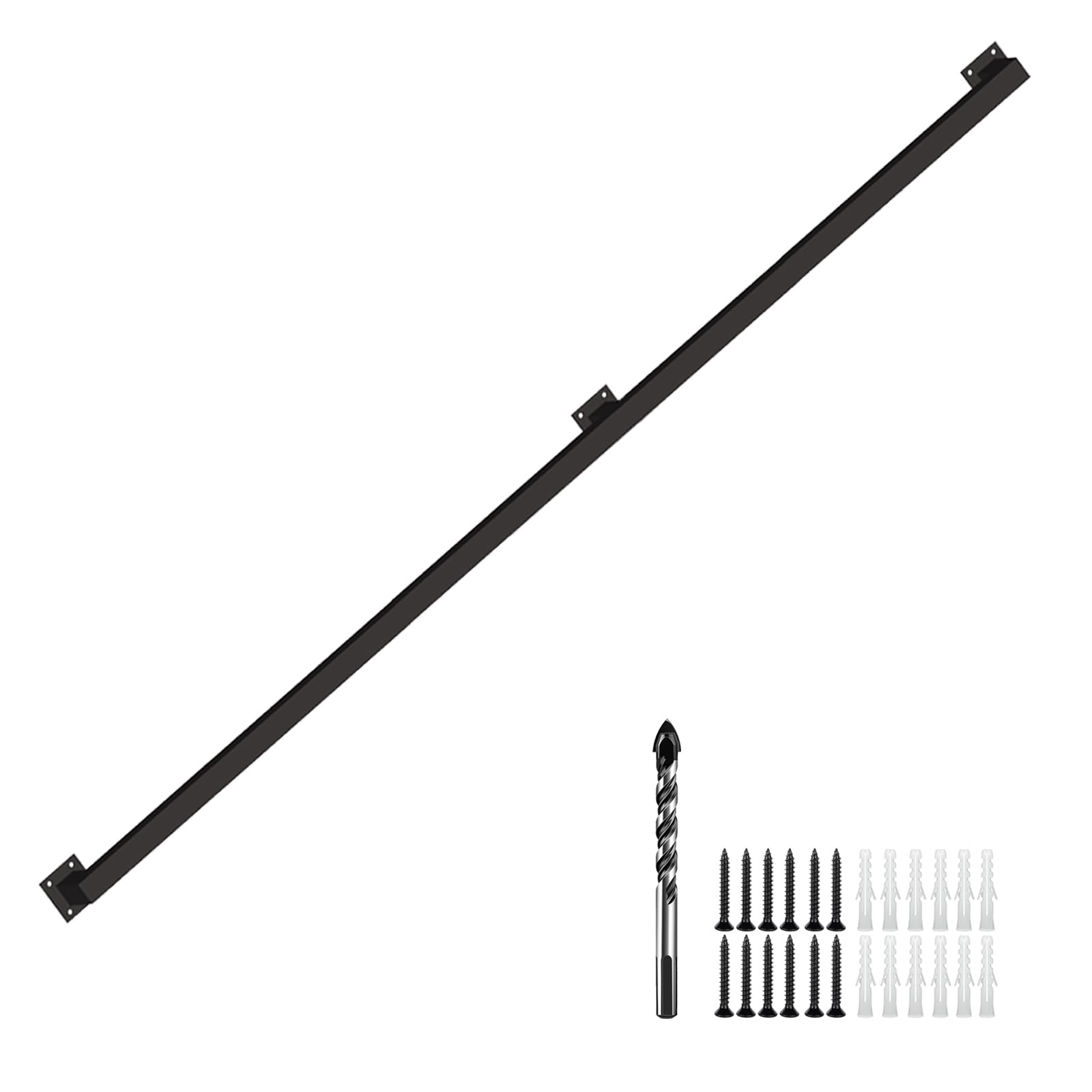 7FT Black Industrial Iron Hand Railing, Wall Support Handle for Indoor Stairs & Outdoor Decks, Non-Slip & Rust-Resistant