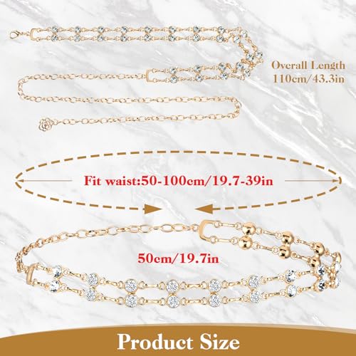 Women Rhinestone Chain Belt, Crystal Link Belt Metal Dress Belt Adjustable Skinny Waist Chain Belt (Gold)4