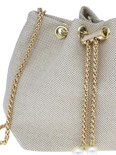 Women's Drawstring Bucket Bag Evening Party Wedding Purse Retro Glossy Handbag With Chain Strap4
