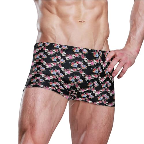 Skull Flower Mens Swim Trunk Swimwear Bathing Suit Swim Brief Square Leg Board Short S B04044613