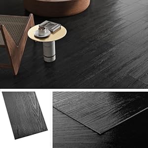 Livelynine Dikke PVC Vloer Zelfklevend Houtlook Zwart Waterdicht Vinyl Vloer Zelfklevend Badkamer Keuken 90x15CM Zelfklevende Tegelvloer Zwart Laminaatvloer Tegelvloer, 18 Stuks