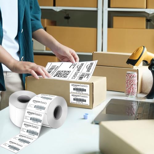 Image of Amazon Basics 70gsm Thermal Label Printer Paper - 2 inch x 1 inch (50 x 25 mm)| Ideal for Barcode, Product, Inventory, Price, and Transparency Labels - 1000 Labels per Roll (Pack of 2)