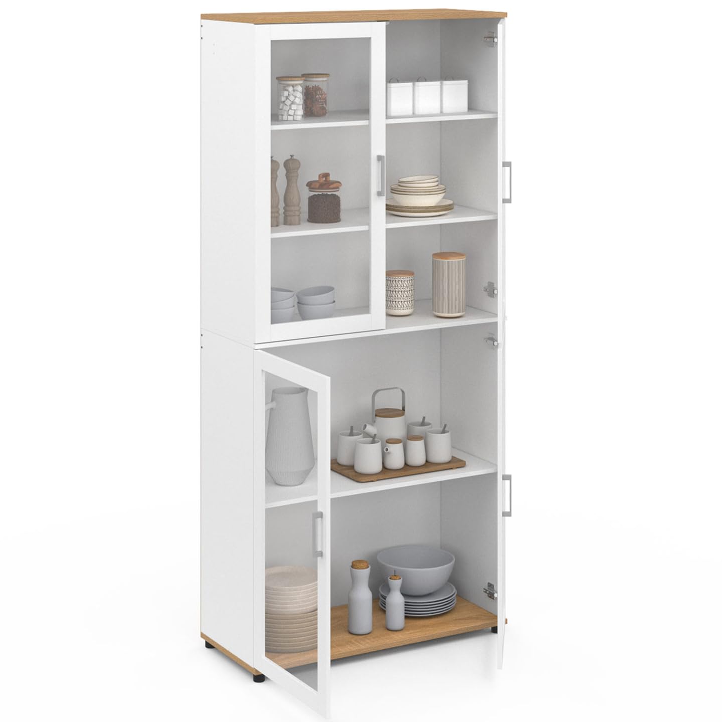 IDMarket - Vitrine Buffet Haut H. 176 cm vaisselier VITO Blanc et Bois