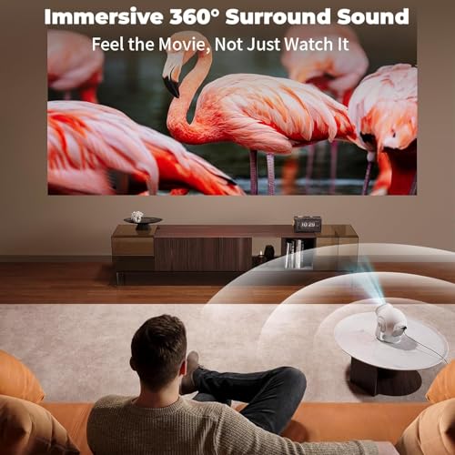 Image of Smart Mini Projector with WiFi 6 and Bluetooth 5.4, White | Android 14 OS, Built-in Apps, 270 Rotation, Support 1080P 4K, Portable Projector for Home Theater, Bedroom, Outdoor Movies