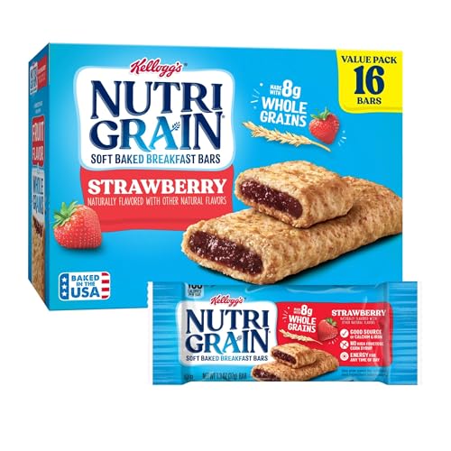 Nutri-Grain Soft Baked Breakfast Bars, Made with Whole Grains, Kids Snacks, Value Pack, Strawberry, (3 Boxes, 48 Bars)