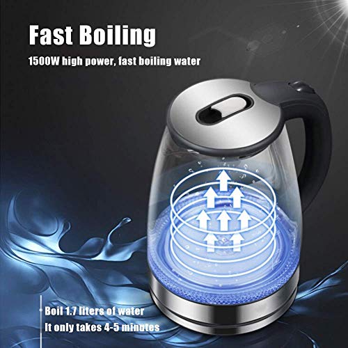 Hohe Borosilicatglas Wasserkocher , 1.7l , freies , Cordless Wasserkocher mit Innenwand aus Edelstahl Deckel und Boden , Auto-Off & Trockengehschutz , Quiet , 1500w , geführt , Weihnachten Kessel – Bild 3