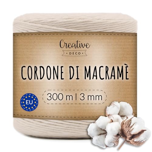 USI MOLTEPLICI - corda coton 3mm è ideale per avvolgere, legare per applicazioni di giardinaggio, per cucinare, decorare, appendere e come filato per macrame e filato per borse uncinetto. Puoi usarlo per avvolgere i regali di Natale, per i biglietti di auguri fatti a mano, per decorare i vasi, per legare le piante e pomodori nel giardinaggio e molti altri.