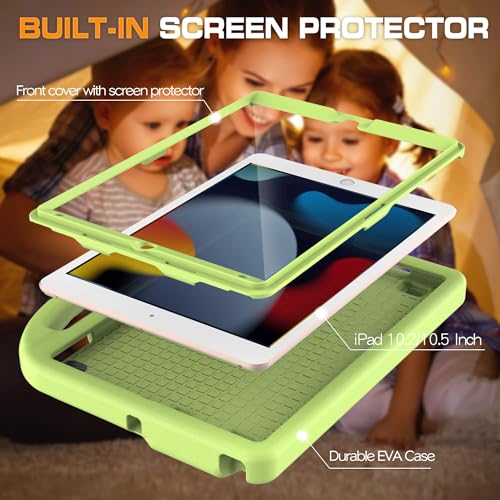 Image of Kids Case for iPad 9th /8th /7th Generation, iPad 10.2 Kids Case with Built-in Screen Protector, Durable Shockproof Handle Stand Protective Cover for iPad 10.2 Inch 2021 /2020 /2019, Lime Green