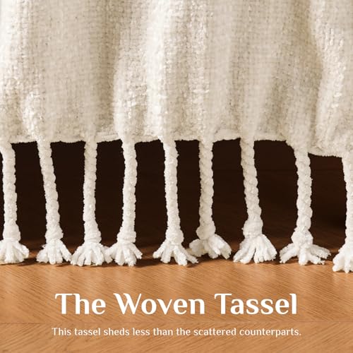 Image of BEDELITE Soft Cozy Chenille Knit Throw Blanket with Tassel,Farmhouse Boho | ideal gift,fuzzy,fluffy,warm,for sofa or bed,room decor,breathable all season,lightweight,machine washable,50*60 cream