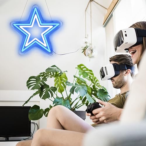 Image of Dallas Cowboy Neon Sign - Blue and White Star LED Light for Cowboys Fans, Game Room Wall Decor, Cowboys Merch Gift for Men, Boys, Sports Lovers
