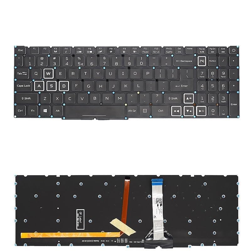 LZZSEOZ Teclado retroiluminado RGB PT-BR para Acer Nitro 5 AN517-54 AN517-41 AN515-45 Predator Helios 300 PH315-54 LG05P_N16B3L(US White RGB Light)