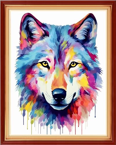 Image of Redxing Stamped Cross Stitch Kits Embroidery kit for Beginners Adults Full Range of Embroidery Patterns Starter Kits DIY Printed Cross Stitch Kits Needlepoint Kits 11CT-Rainbow Wolf 16x20 inch